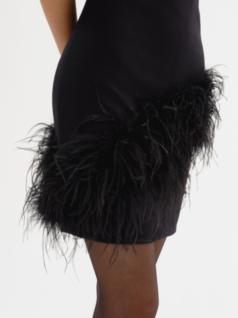 LAMARQUE Black Ostrich Feather Mock Neck Dress - Picture 4 of 5